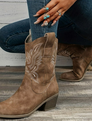 Mia | Women’s Wide Calf Mid-Calf Cowgirl Boots With Embroidered Shaft 0