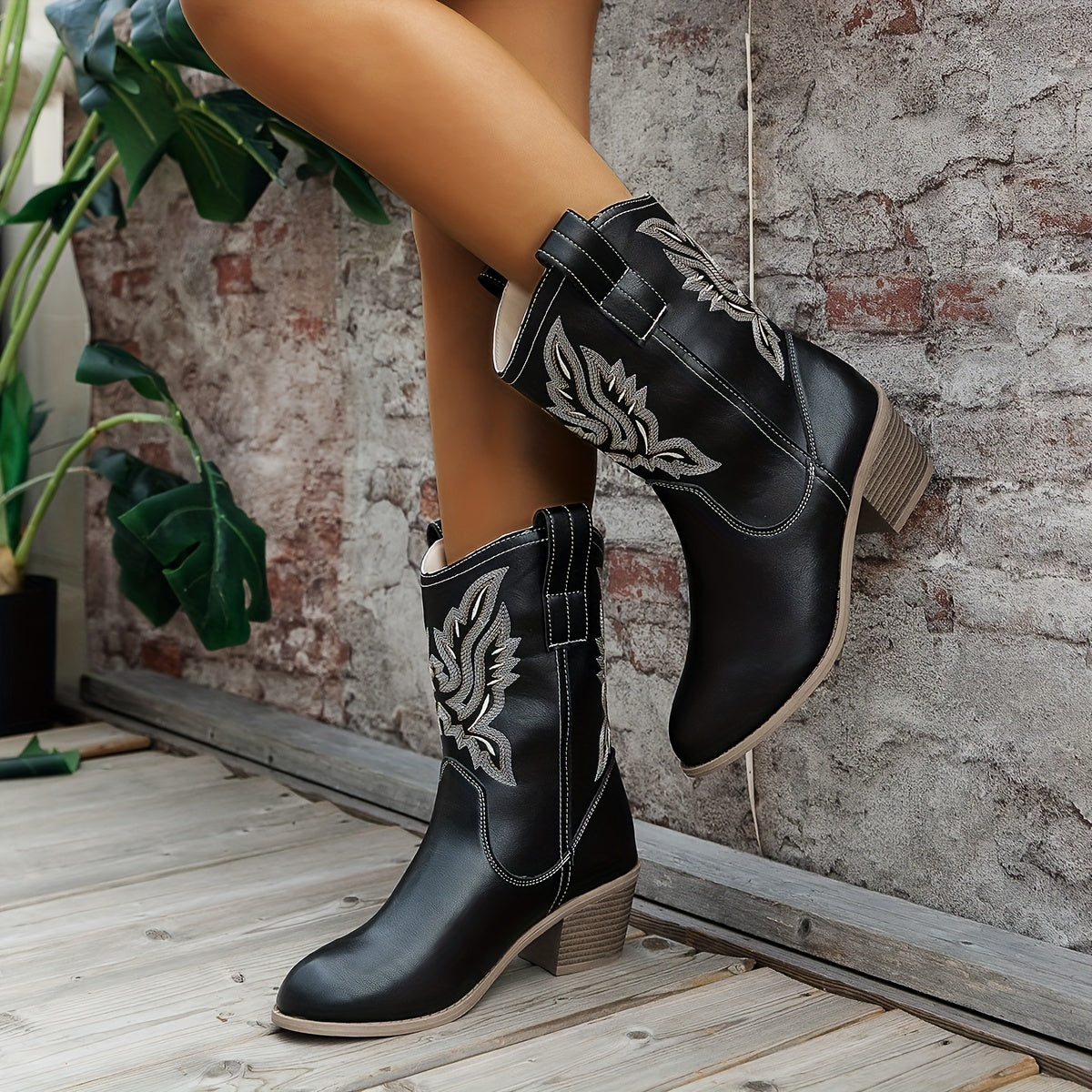 Mia | Women’s Wide Calf Mid-Calf Cowgirl Boots With Embroidered Shaft 5