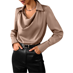 Tessa | Women’s Modern Long Sleeve Satin  Blouse - Image 2