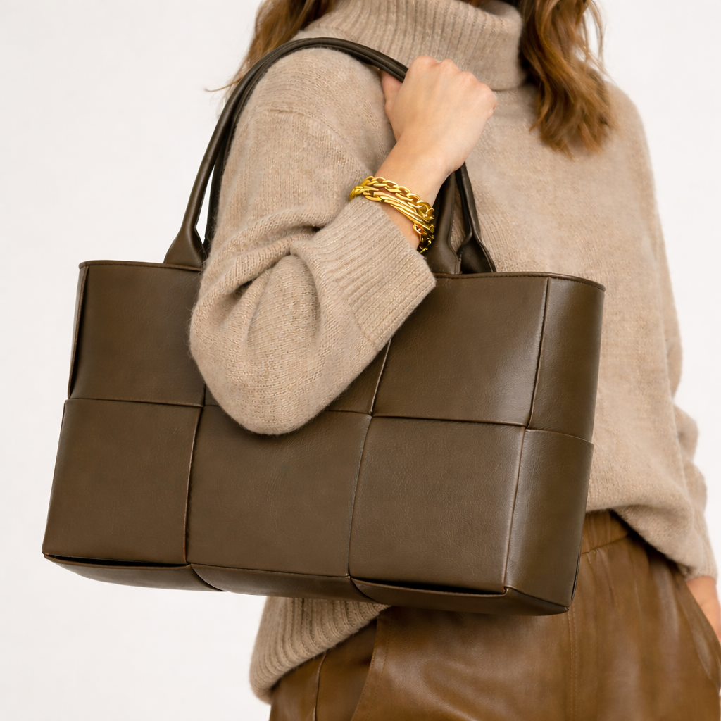 Woven Vegan Leather Tote Bag – Soft Vegan Leather