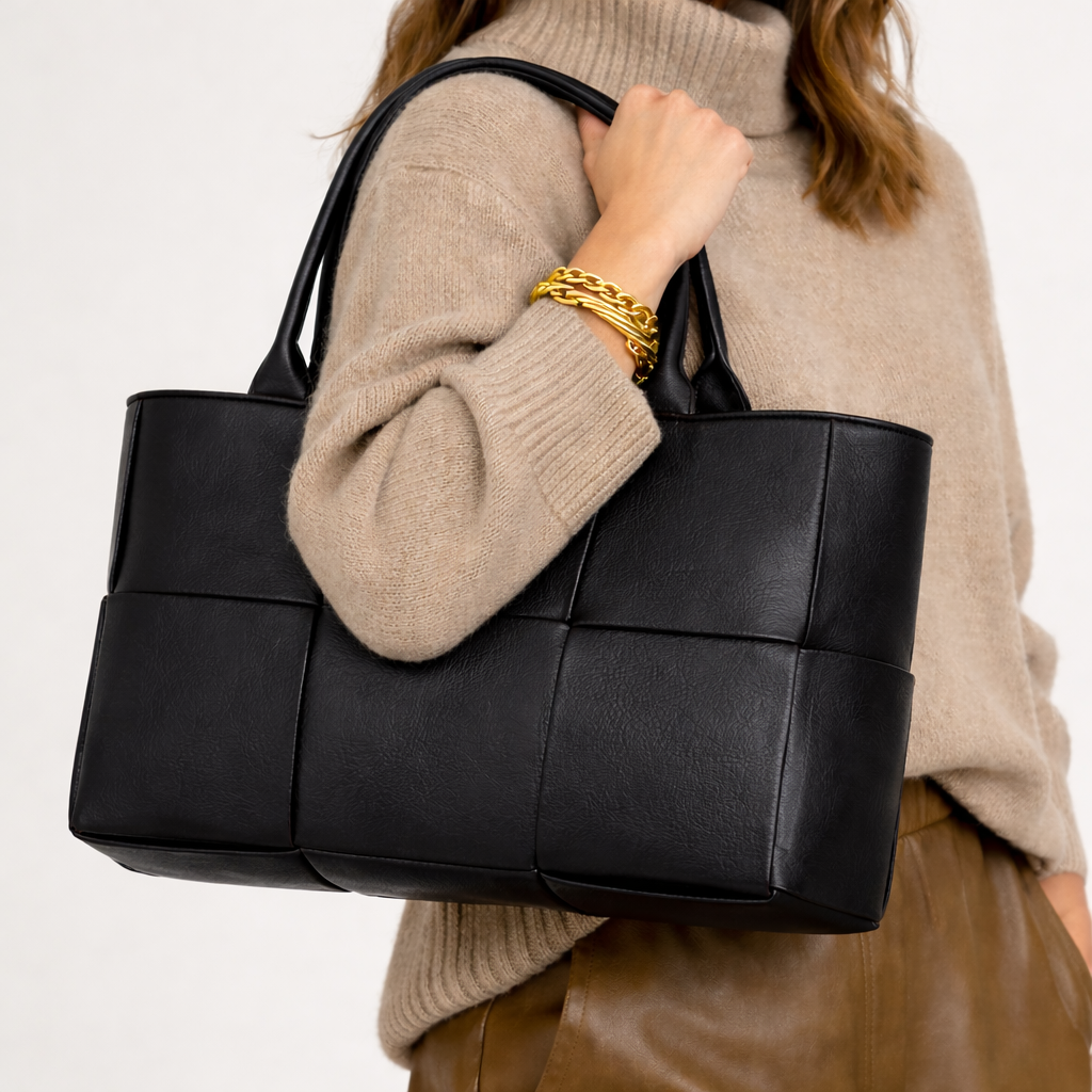 Woven Vegan Leather Tote Bag – Soft Vegan Leather