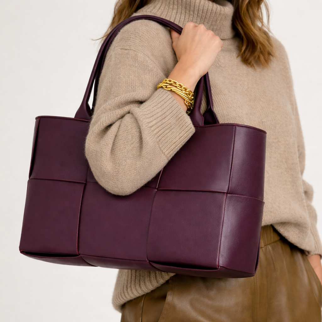 Woven Vegan Leather Tote Bag – Soft Vegan Leather