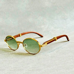Unisex Elegant Metal Frame Sunglasses | Stylish Wood-Effect Temples with Gradient Tinted Lenses 0