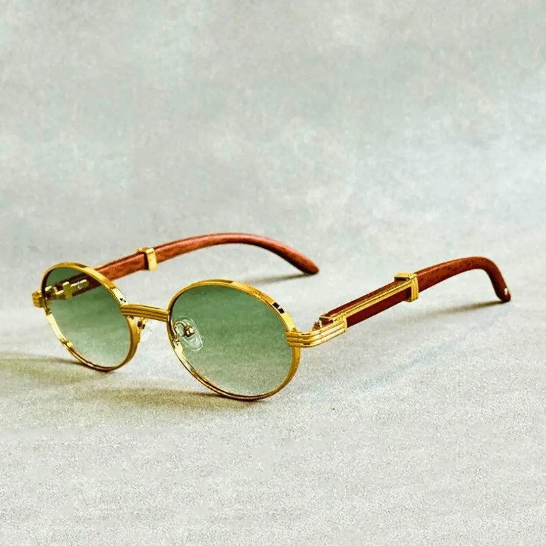 Unisex Elegant Metal Frame Sunglasses | Stylish Wood-Effect Temples with Gradient Tinted Lenses 0