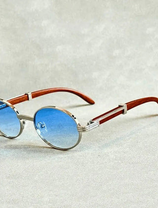 Unisex Elegant Metal Frame Sunglasses | Stylish Wood-Effect Temples with Gradient Tinted Lenses 2