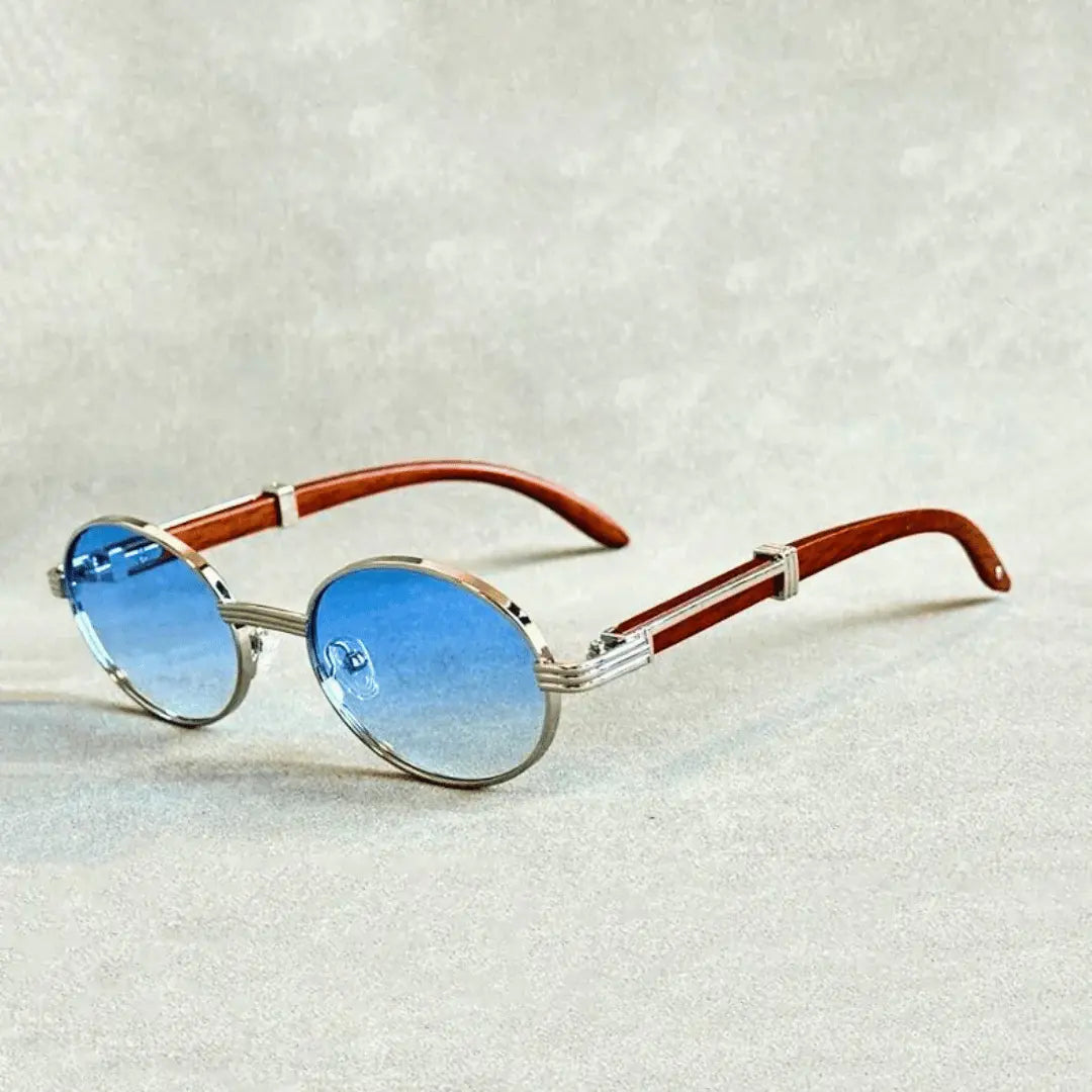 Unisex Elegant Metal Frame Sunglasses | Stylish Wood-Effect Temples with Gradient Tinted Lenses 2