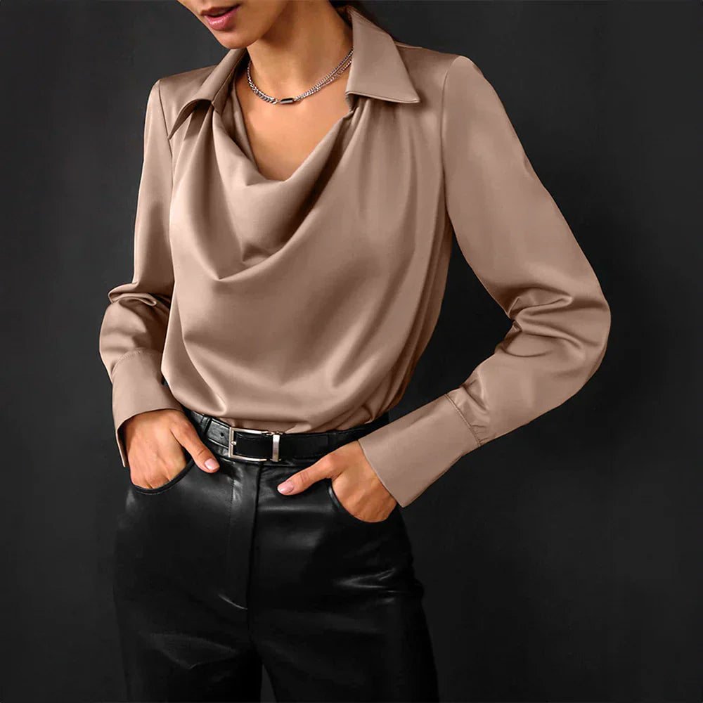 Tessa | Women’s Modern Long Sleeve Satin  Blouse - Image 3