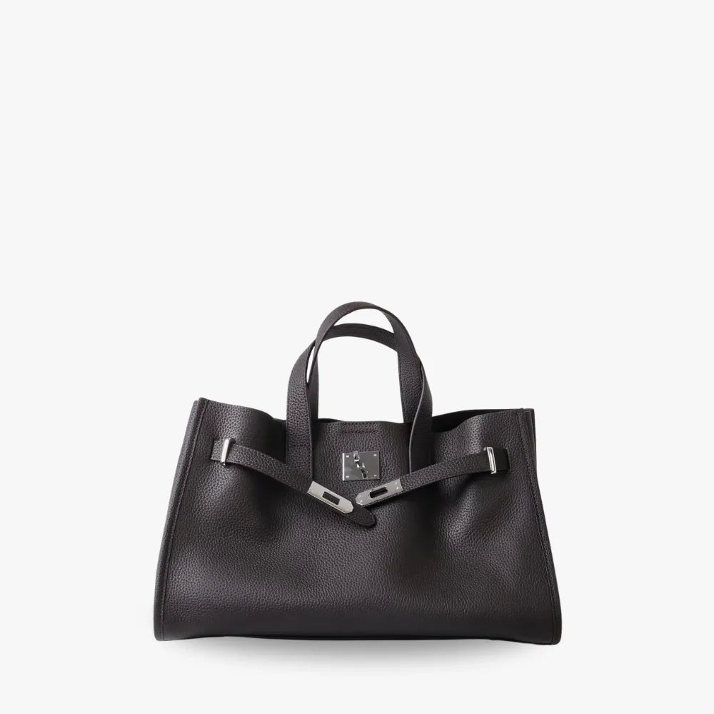 Large Grained Leather Tote Bag with Adjustable Strap
