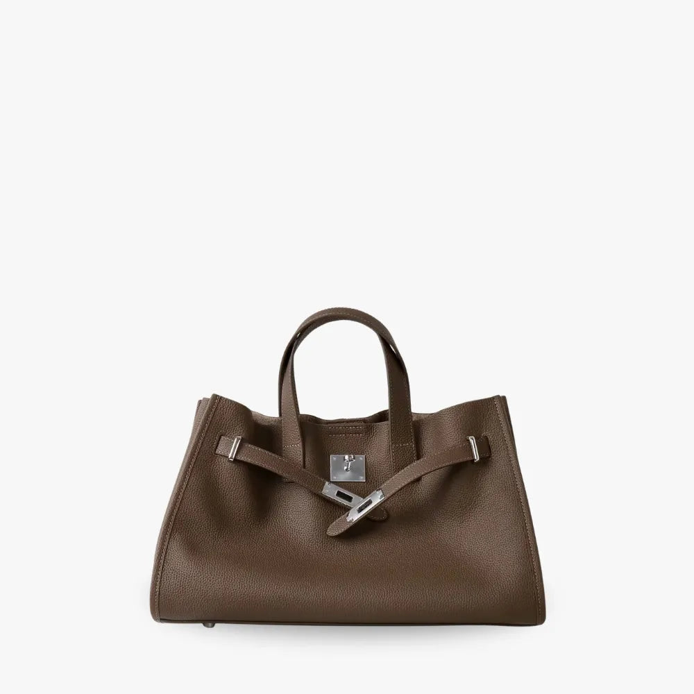 Large Grained Leather Tote Bag with Adjustable Strap