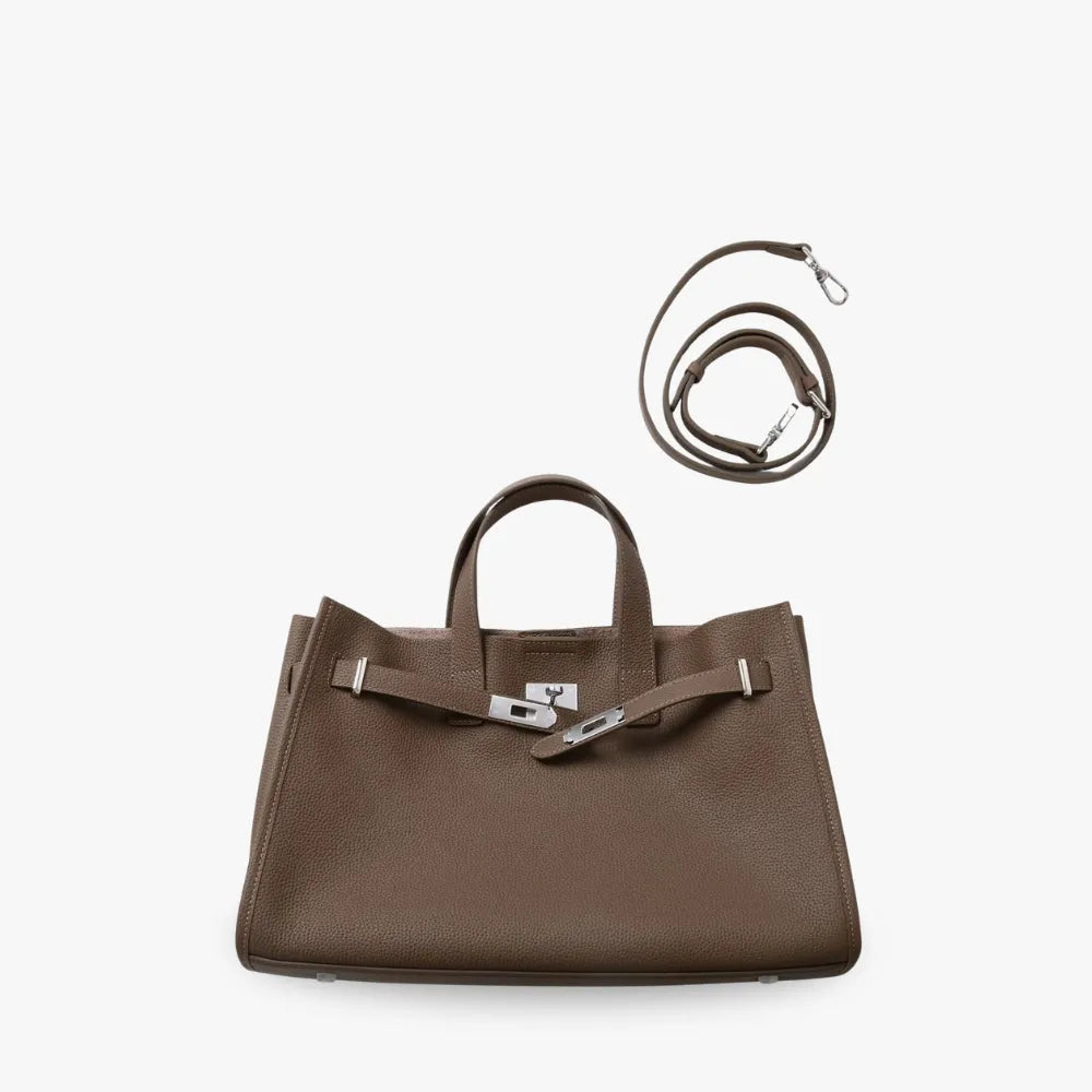 Large Grained Leather Tote Bag with Adjustable Strap