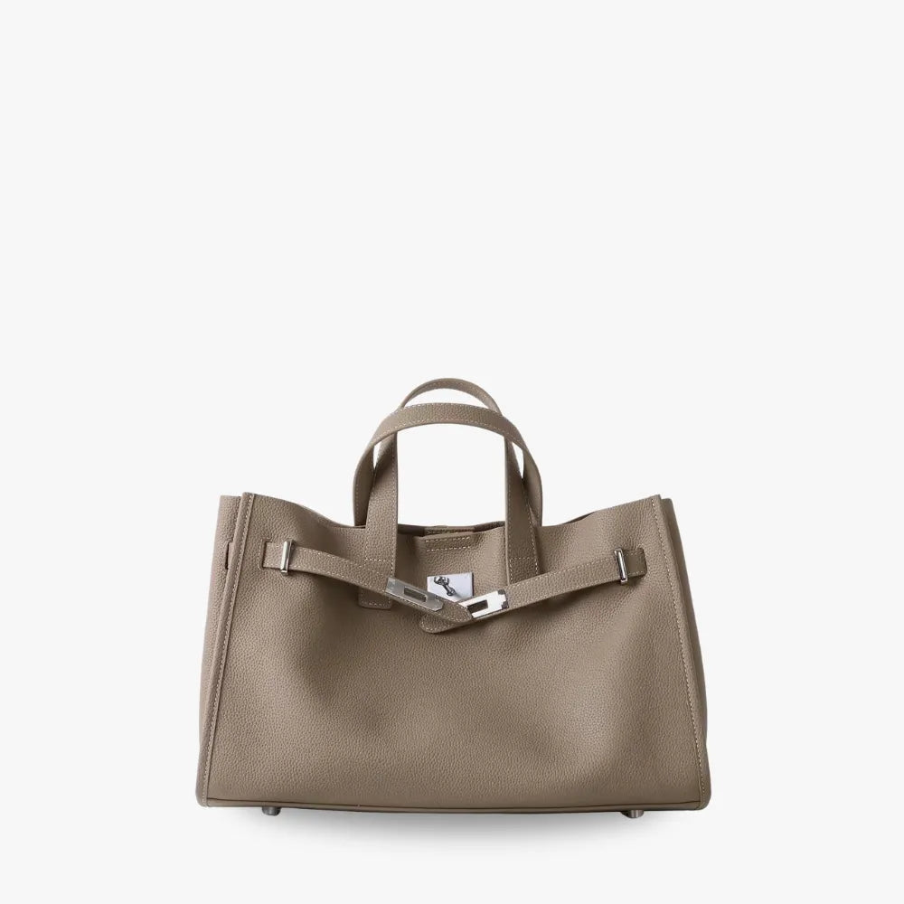 Large Grained Leather Tote Bag with Adjustable Strap