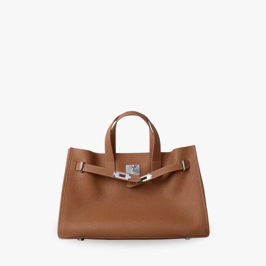 Large Grained Leather Tote Bag with Adjustable Strap