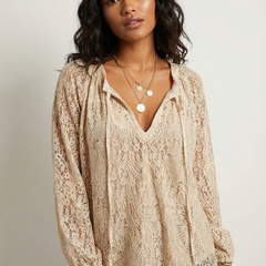 Women's Airy Lace Blouse | Bohemian Chic Relaxed Fit Top 1