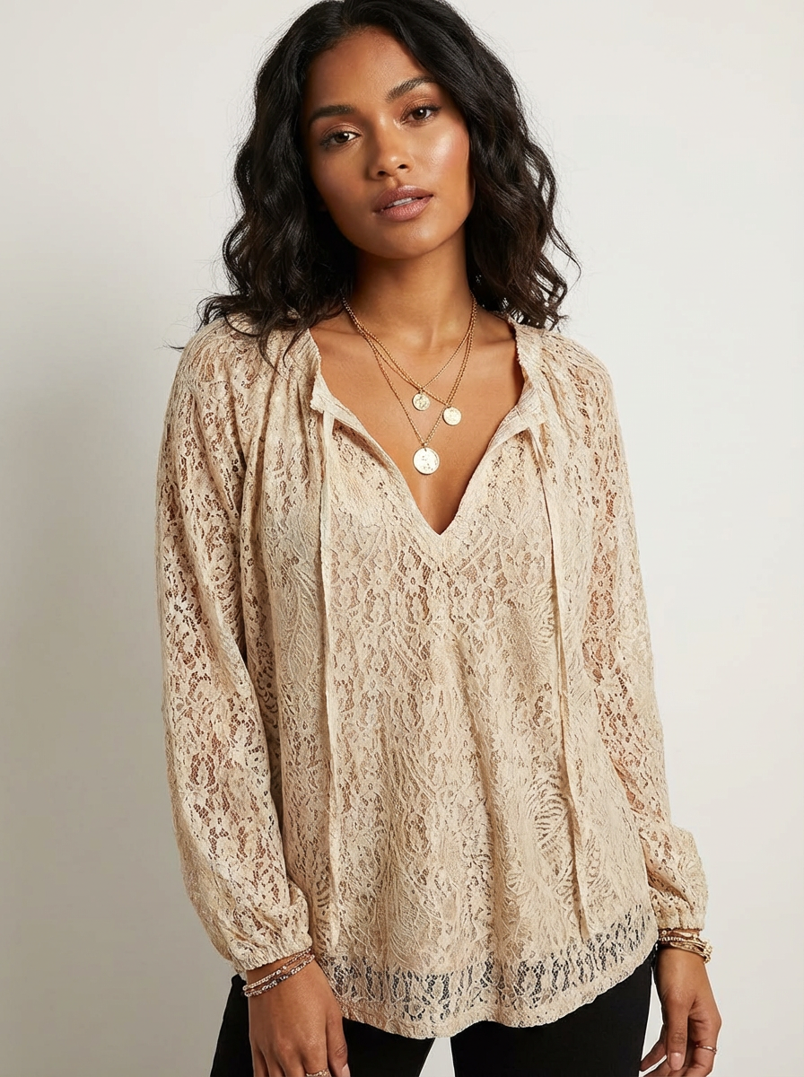 Women's Airy Lace Blouse | Bohemian Chic Relaxed Fit Top 1