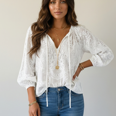 Women's Airy Lace Blouse | Bohemian Chic Relaxed Fit Top 10