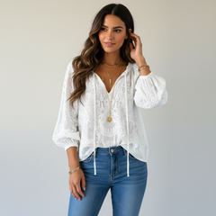 Women's Airy Lace Blouse | Bohemian Chic Relaxed Fit Top 3
