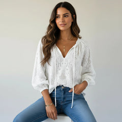 Women's Airy Lace Blouse | Bohemian Chic Relaxed Fit Top 4