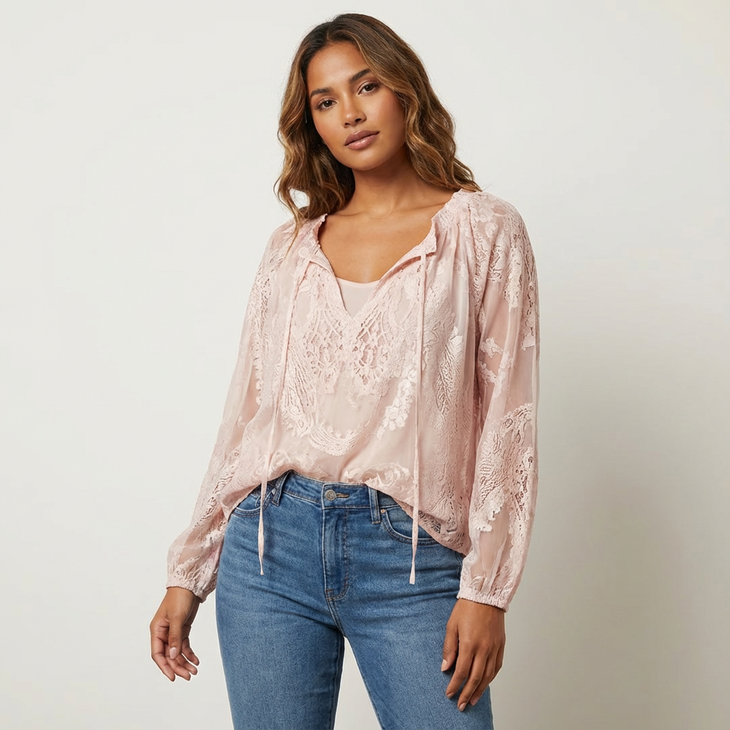 Women's Airy Lace Blouse | Bohemian Chic Relaxed Fit Top 5