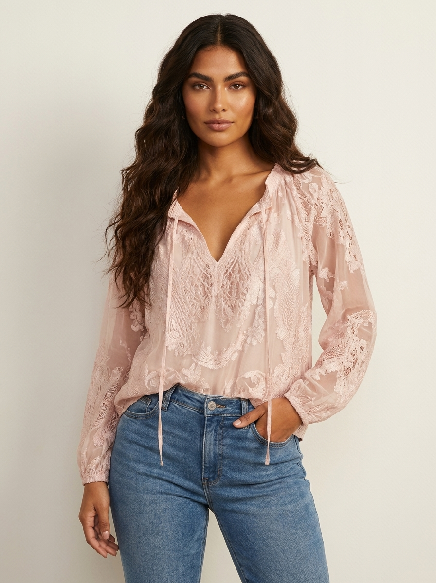 Women's Airy Lace Blouse | Bohemian Chic Relaxed Fit Top 9