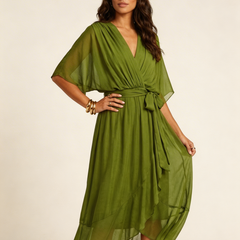 Women's Airy Midi Wrap Dress | Elegant Flowing V-Neck Summer Dress 0