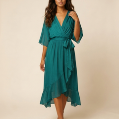 Women's Airy Midi Wrap Dress | Elegant Flowing V-Neck Summer Dress 1