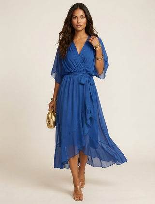 Women's Airy Midi Wrap Dress | Elegant Flowing V-Neck Summer Dress 2