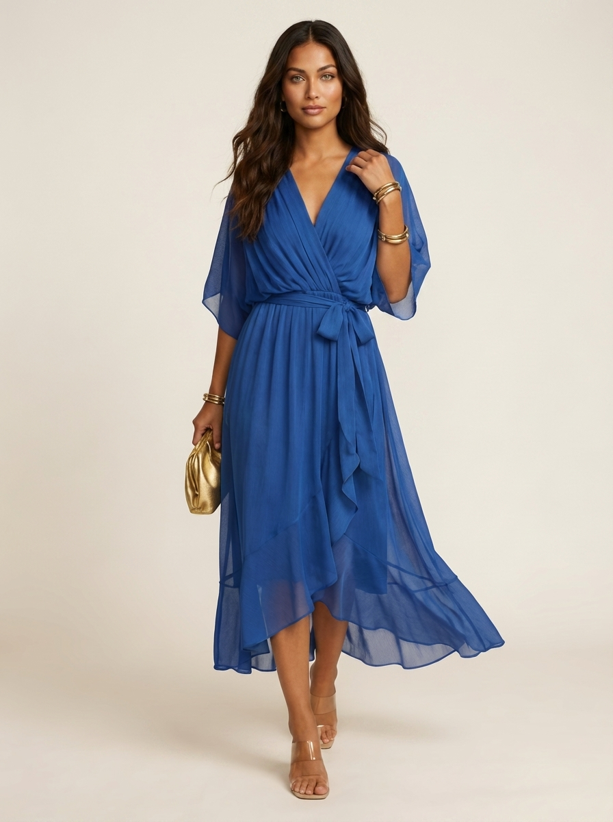 Women's Airy Midi Wrap Dress | Elegant Flowing V-Neck Summer Dress 2