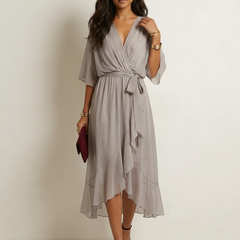 Women's Airy Midi Wrap Dress | Elegant Flowing V-Neck Summer Dress 3
