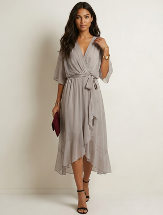 Women's Airy Midi Wrap Dress | Elegant Flowing V-Neck Summer Dress 3