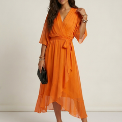 Women's Airy Midi Wrap Dress | Elegant Flowing V-Neck Summer Dress 4