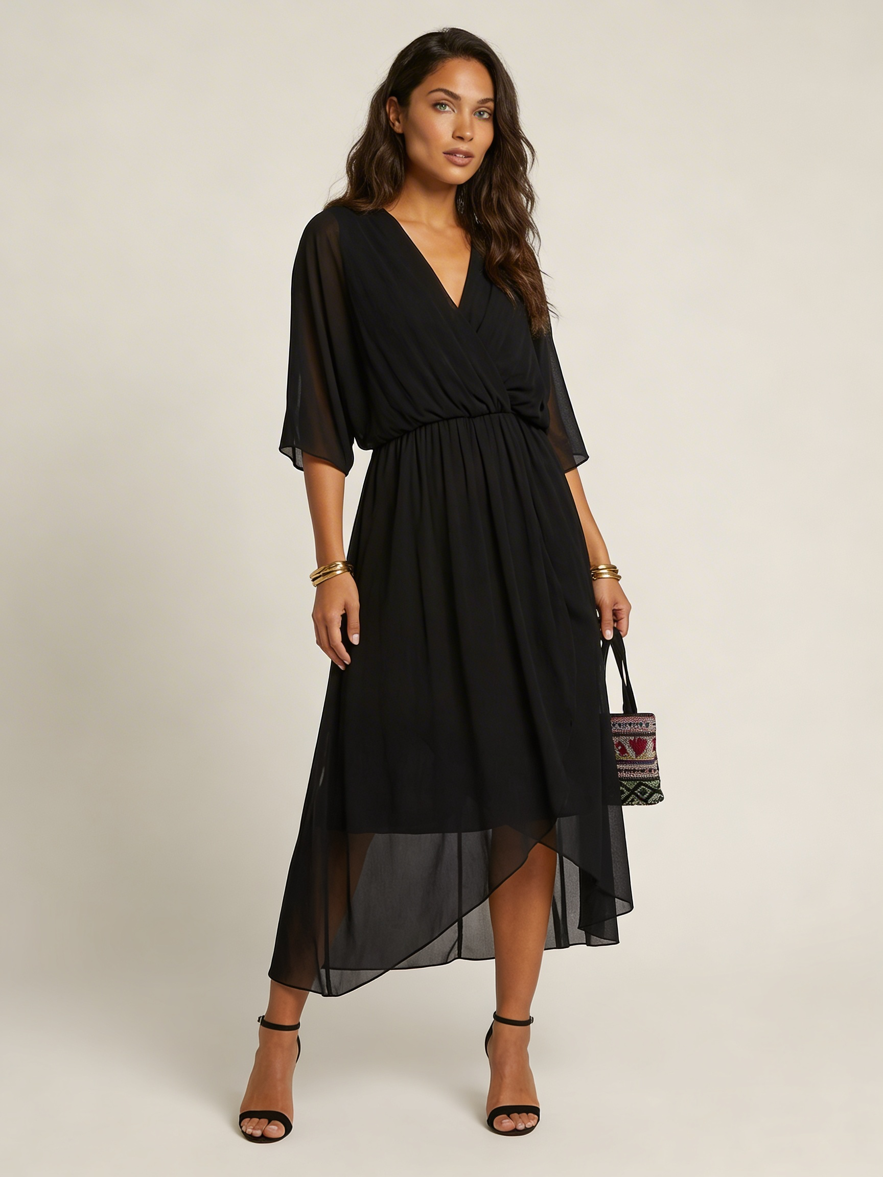 Women's Airy Midi Wrap Dress | Elegant Flowing V-Neck Summer Dress 5