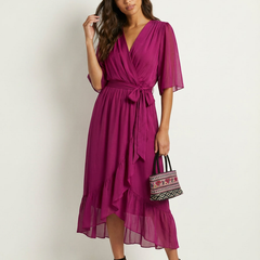 Women's Airy Midi Wrap Dress | Elegant Flowing V-Neck Summer Dress 6