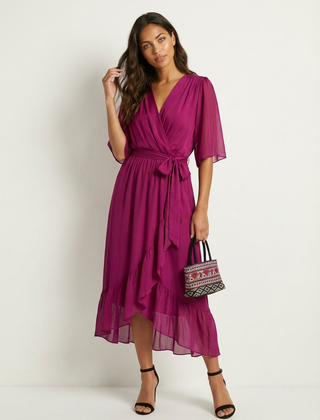 Women's Airy Midi Wrap Dress | Elegant Flowing V-Neck Summer Dress 6