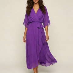 Women's Airy Midi Wrap Dress | Elegant Flowing V-Neck Summer Dress 8