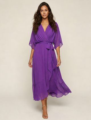 Women's Airy Midi Wrap Dress | Elegant Flowing V-Neck Summer Dress 8