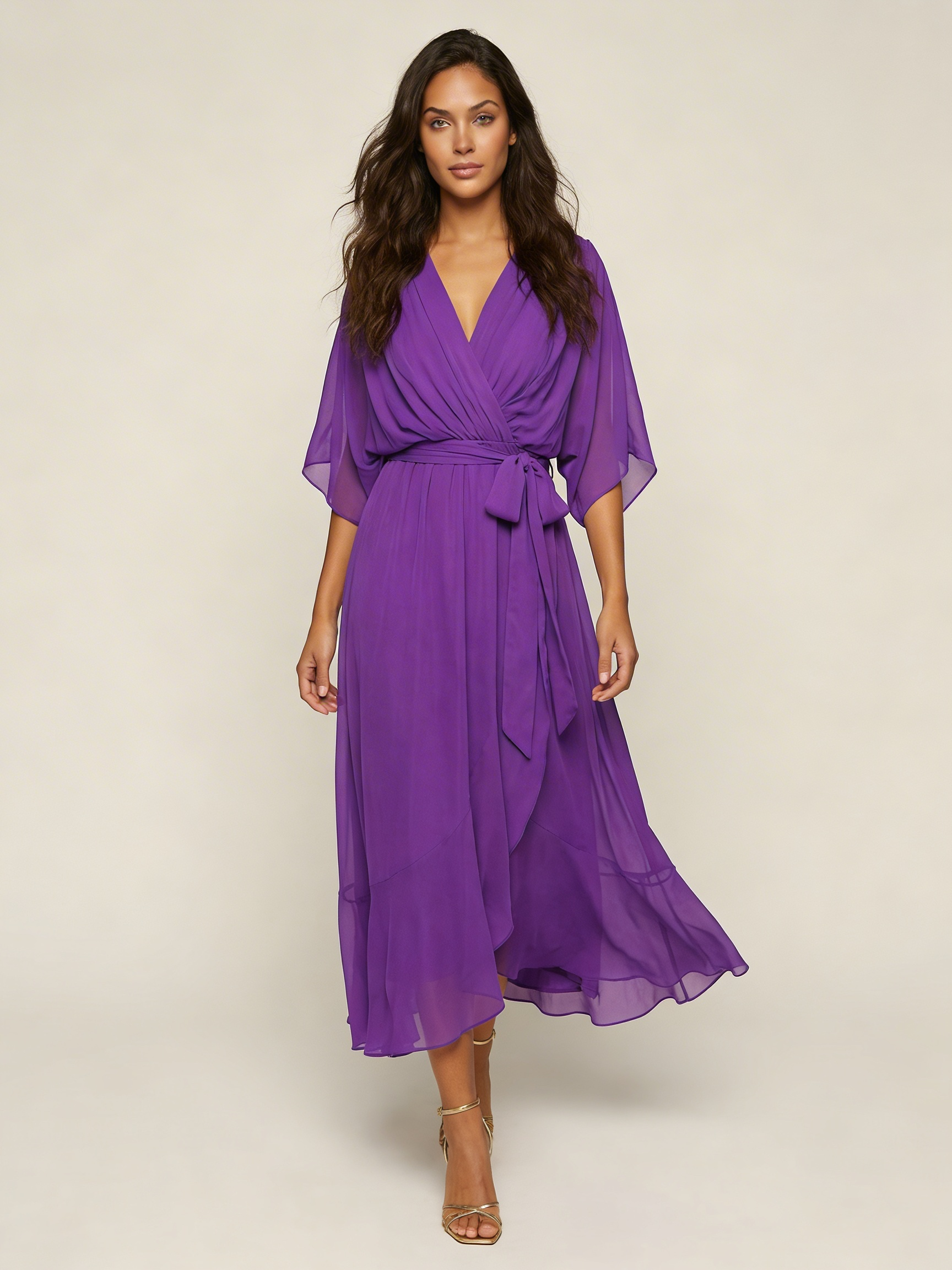 Women's Airy Midi Wrap Dress | Elegant Flowing V-Neck Summer Dress 8