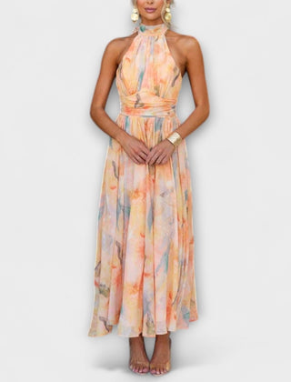 Women's Artistic Watercolor Maxi Dress | Elegant Long Sleeve Summer Gown 0