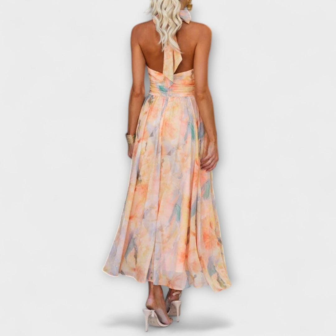 Women's Artistic Watercolor Maxi Dress | Elegant Long Sleeve Summer Gown 1