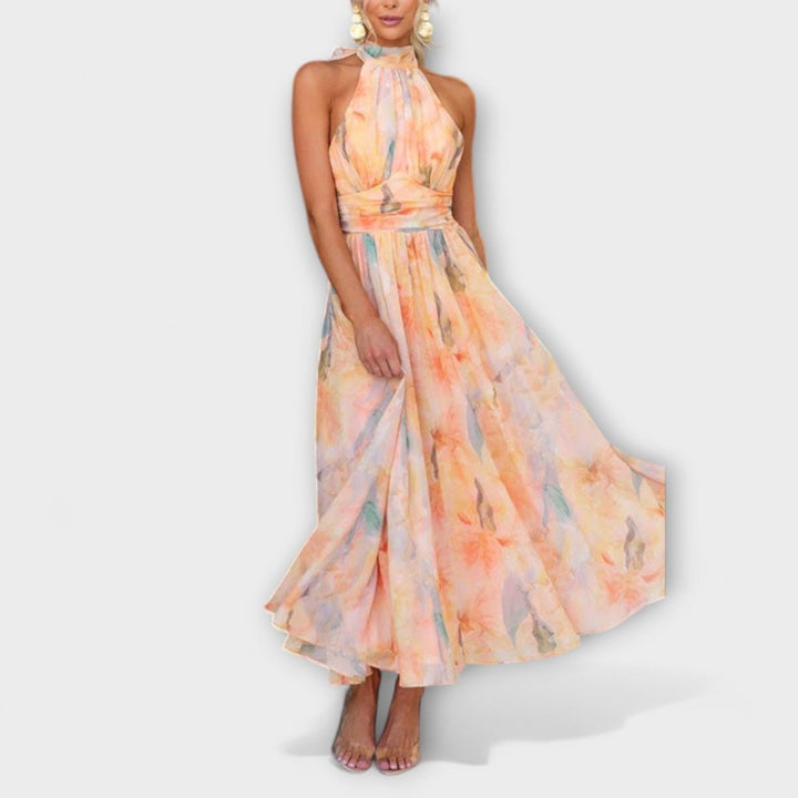 Women's Artistic Watercolor Maxi Dress | Elegant Long Sleeve Summer Gown 2