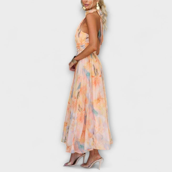 Women's Artistic Watercolor Maxi Dress | Elegant Long Sleeve Summer Gown 3