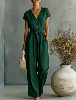 Women's Black Wide Leg Jumpsuit | Elegant V-Neck Relaxed Fit Outfit 2