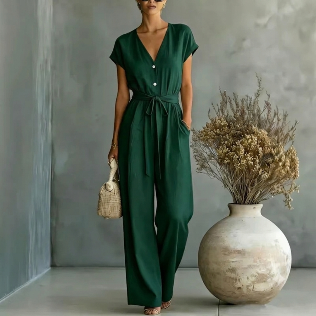 Women's Black Wide Leg Jumpsuit | Elegant V-Neck Relaxed Fit Outfit 2