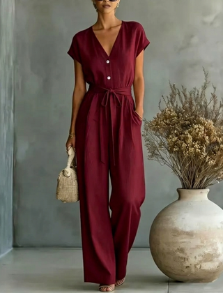 Women's Black Wide Leg Jumpsuit | Elegant V-Neck Relaxed Fit Outfit 3