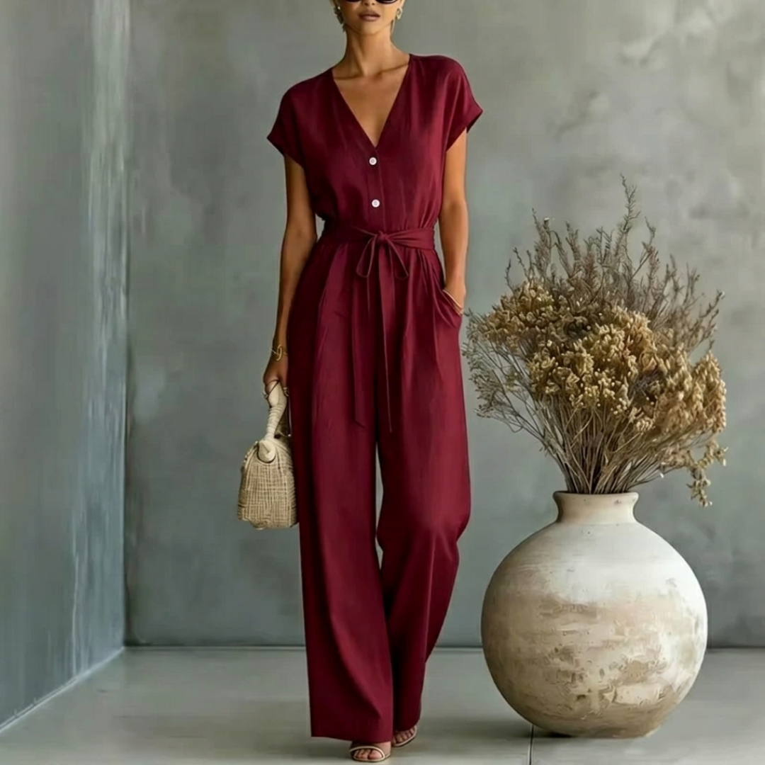 Women's Black Wide Leg Jumpsuit | Elegant V-Neck Relaxed Fit Outfit 3