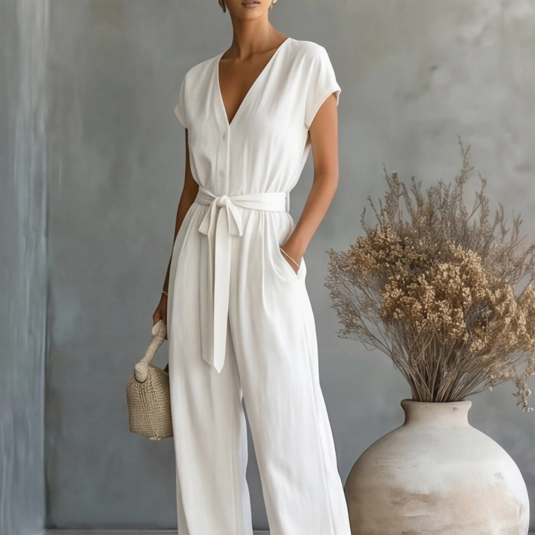 Women's Black Wide Leg Jumpsuit | Elegant V-Neck Relaxed Fit Outfit 6