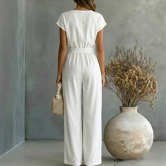 Women's Black Wide Leg Jumpsuit | Elegant V-Neck Relaxed Fit Outfit 7