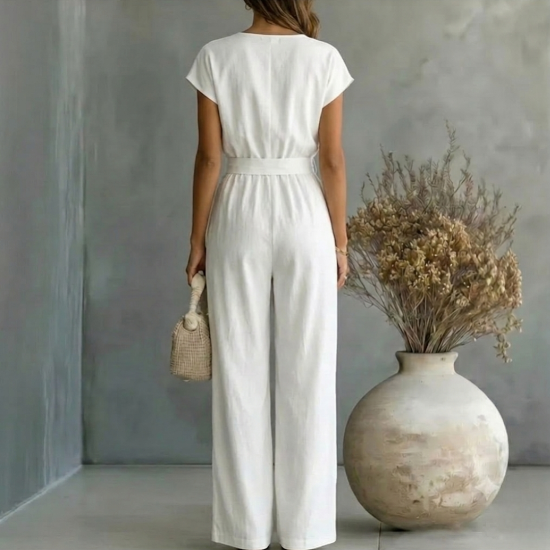 Women's Black Wide Leg Jumpsuit | Elegant V-Neck Relaxed Fit Outfit 7