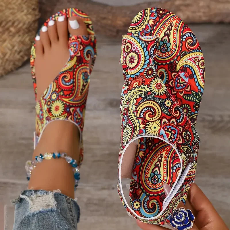 Women's Bohemian Printed Slingback Flats | Comfortable Open-Toe Flat Shoes for Summer 0