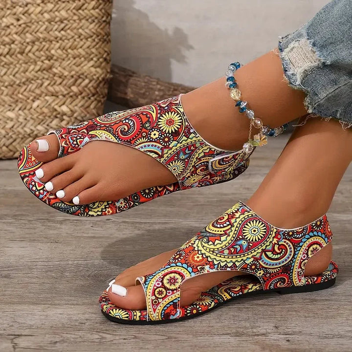 Women's Bohemian Printed Slingback Flats | Comfortable Open-Toe Flat Shoes for Summer 1
