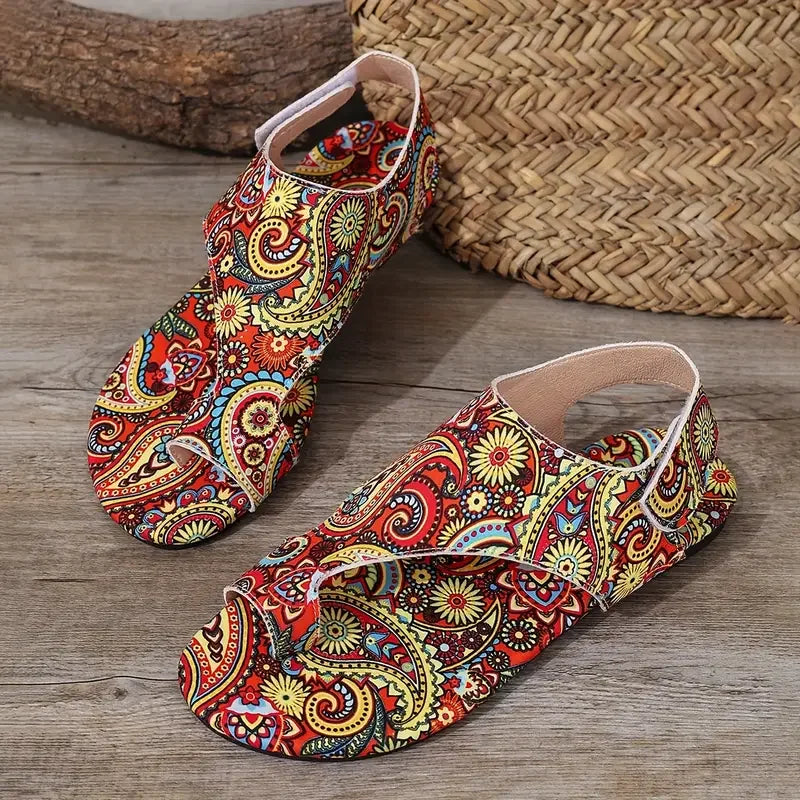 Women's Bohemian Printed Slingback Flats | Comfortable Open-Toe Flat Shoes for Summer 2